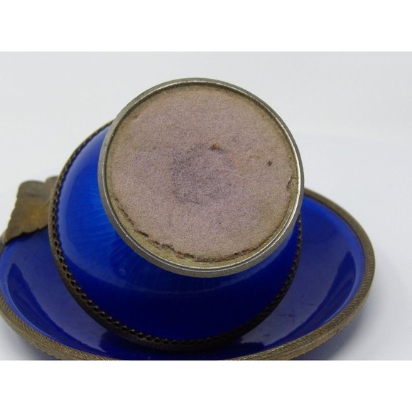 Evans Elegance Blue Enamel & Brass Guilloche Pedestal Table Lighter & Ashtray - Picture 10 of 10